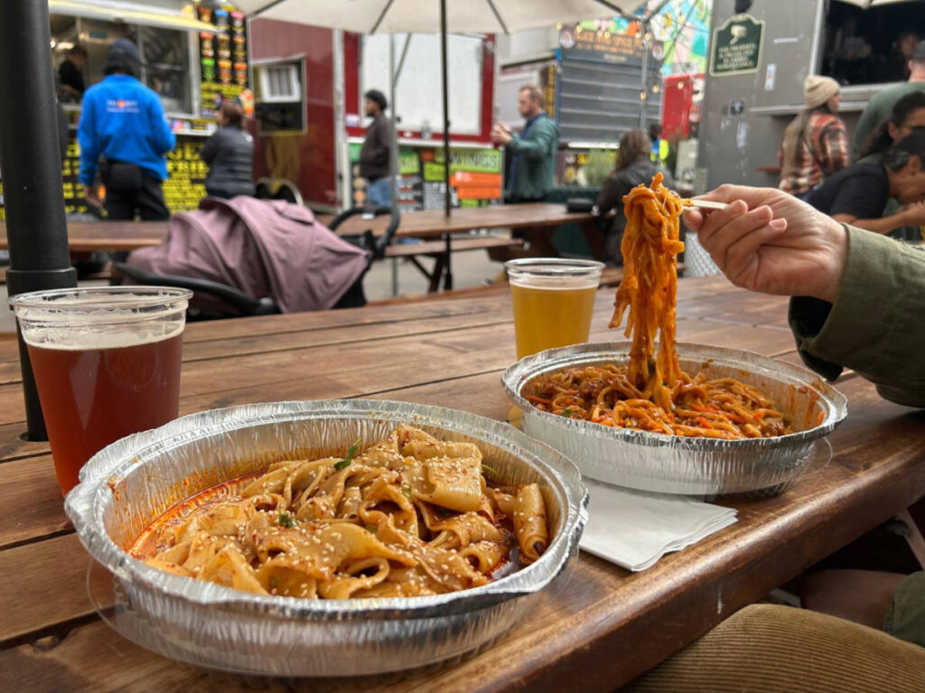 Two varieties of noodles from the Midtown Beer Garden