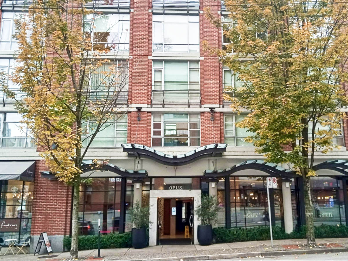 View of the exterior and entrance of OPUS Hotel in Yaletown