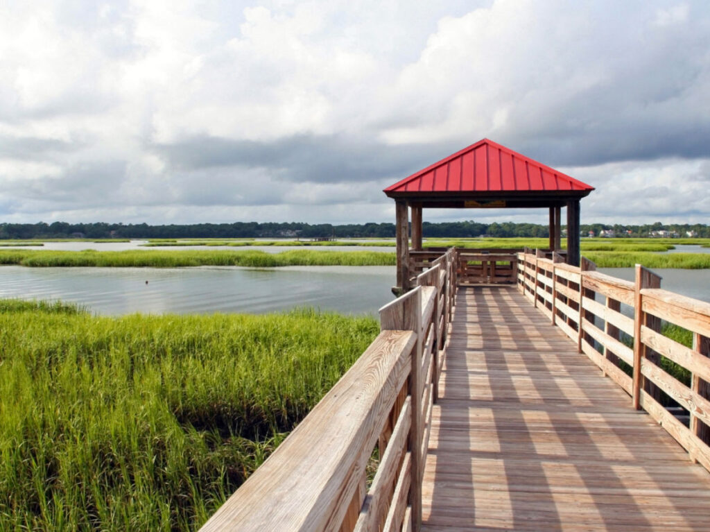 The Observation and fishing pier in marshland at Hilton Head Island