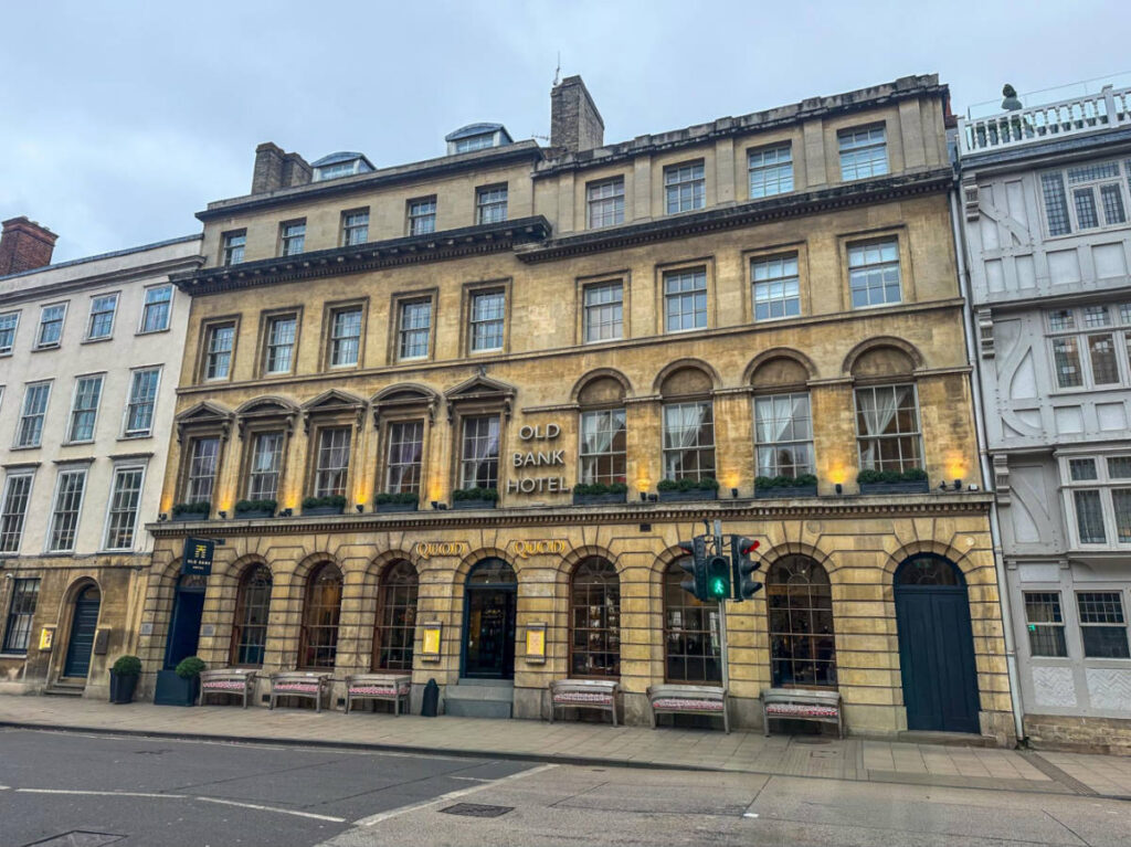 Exterior view of the Old Bank Hotel in Oxford City Centre