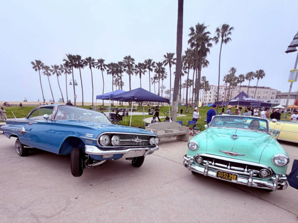 View of the old cars at a festival in Venice Beach