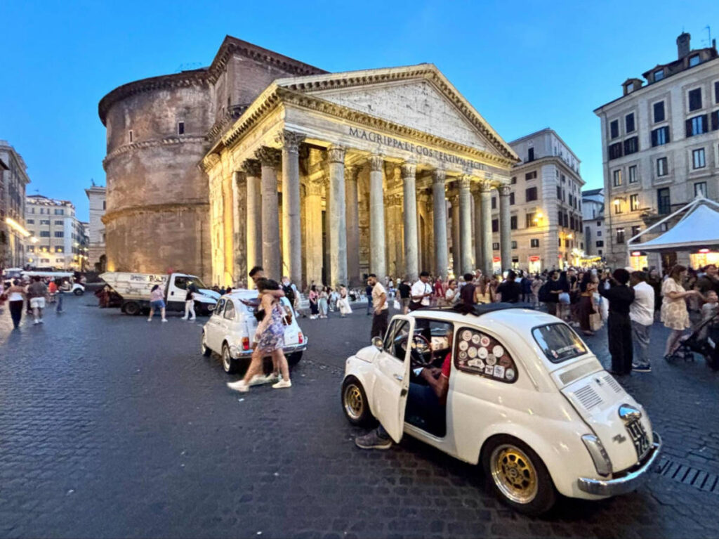 Two beetle cars at the crowded Pantheon