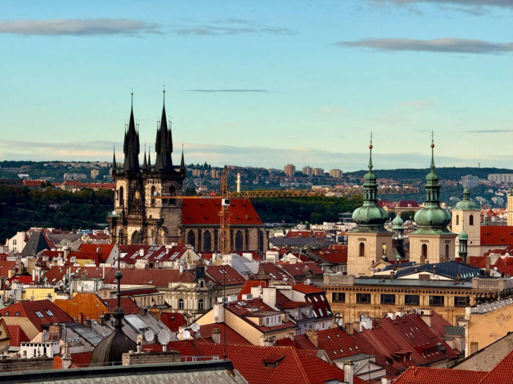 Overlooking view of the Old Town rooftops in Prague