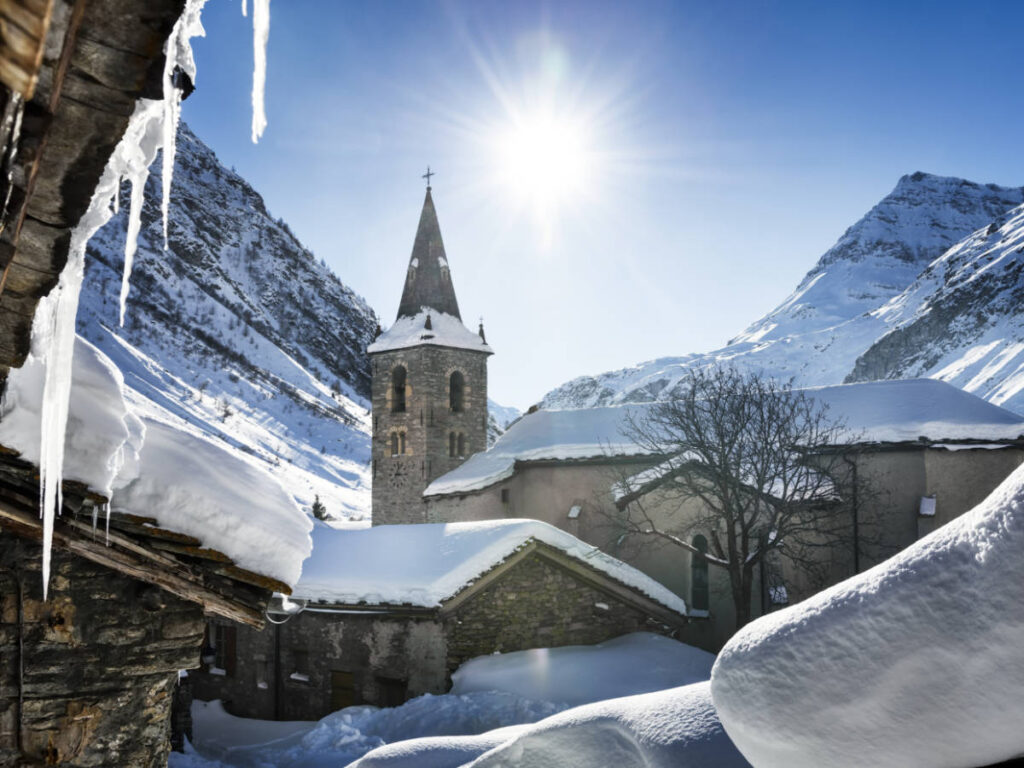 View of the snow covered old village of Bonneval-sur-Arc