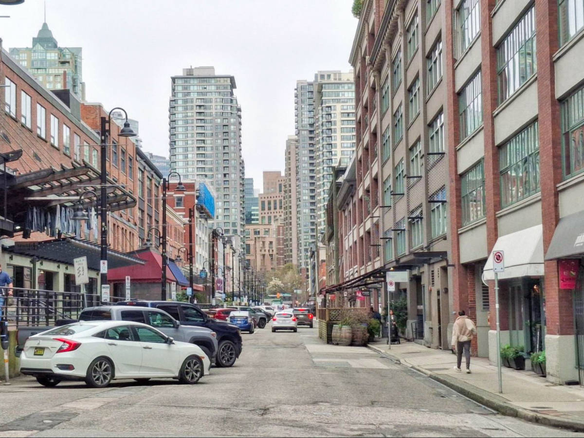 View of the shops and restaurants in the old warehouses of Yaletown