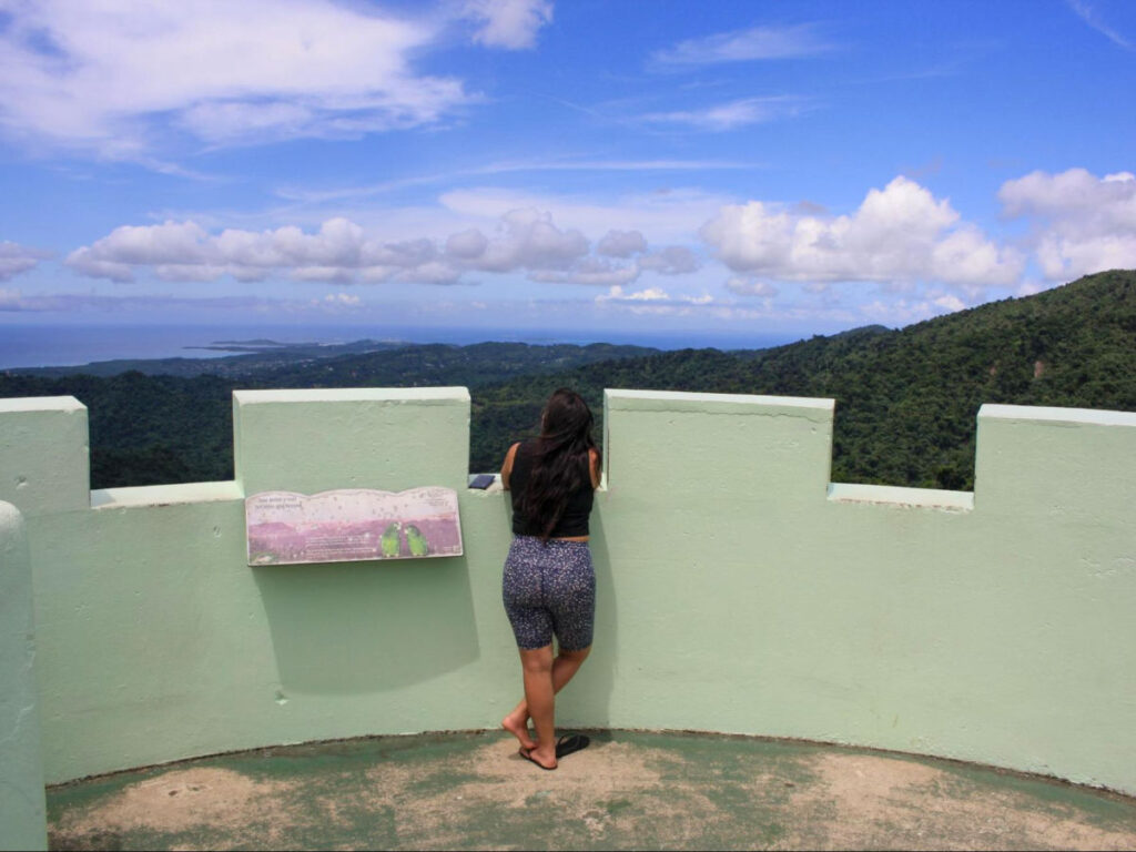 Author Vanessa looking out at the landscape from the Yokahú Tower