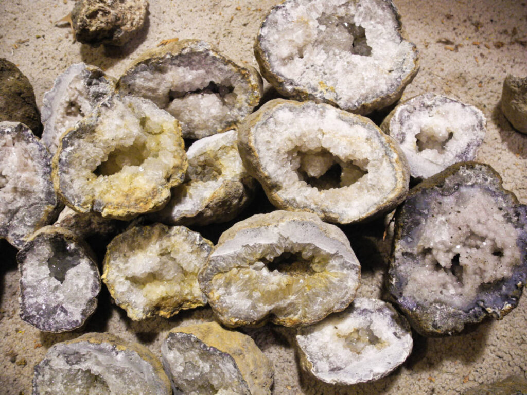 Closeup look of the cracked open Iowa Geodes