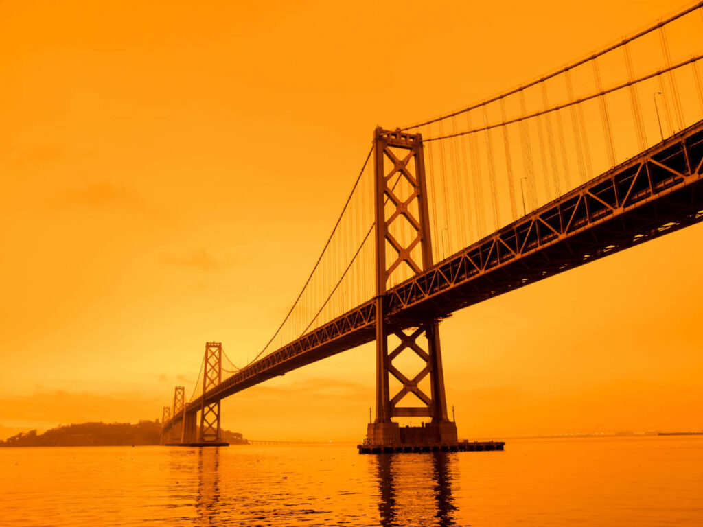 Orange sky over the Bay Bridge