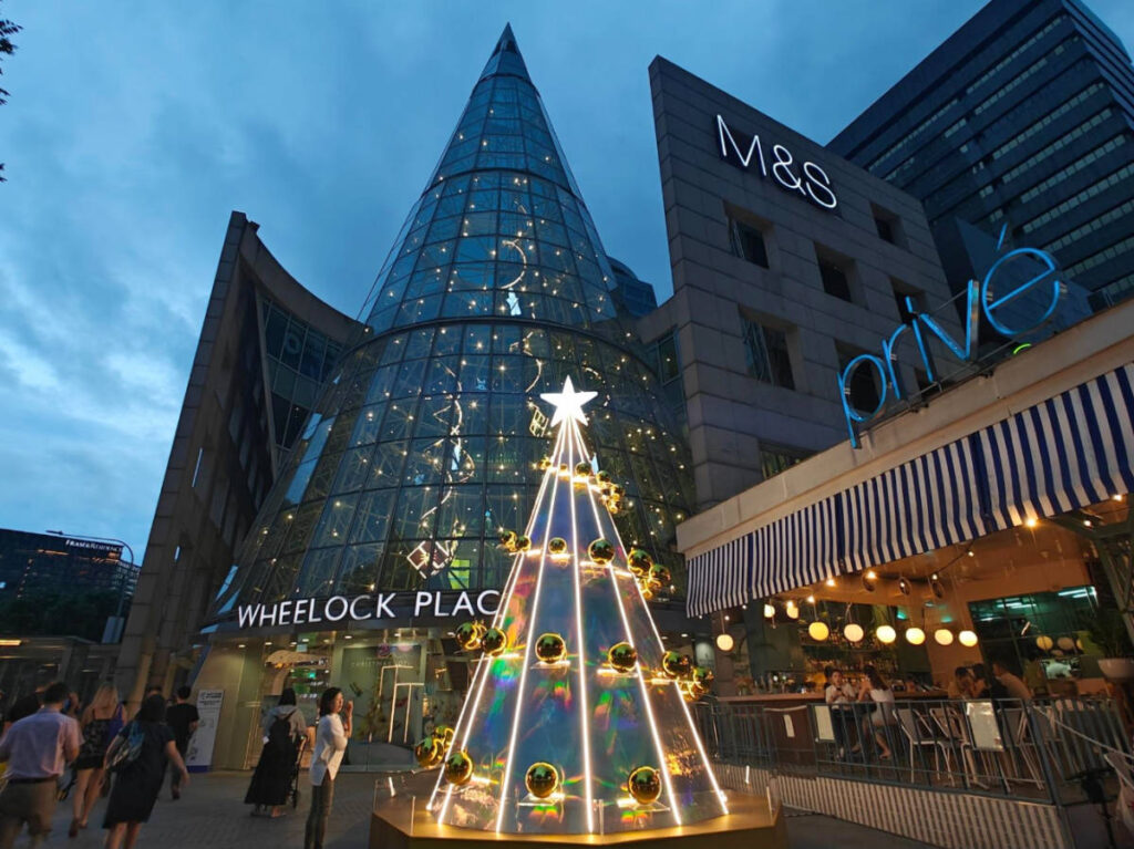 The Wheelock Place shopping mall at night