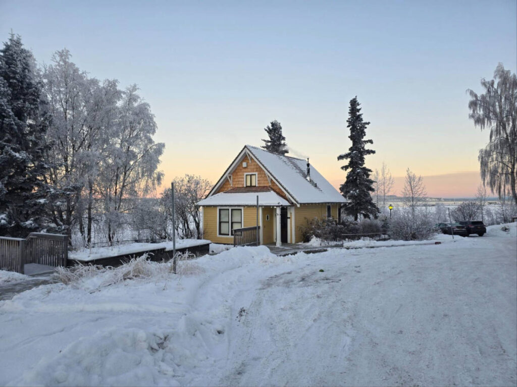 The Oscar Anderson House Museum from the outside during winter season