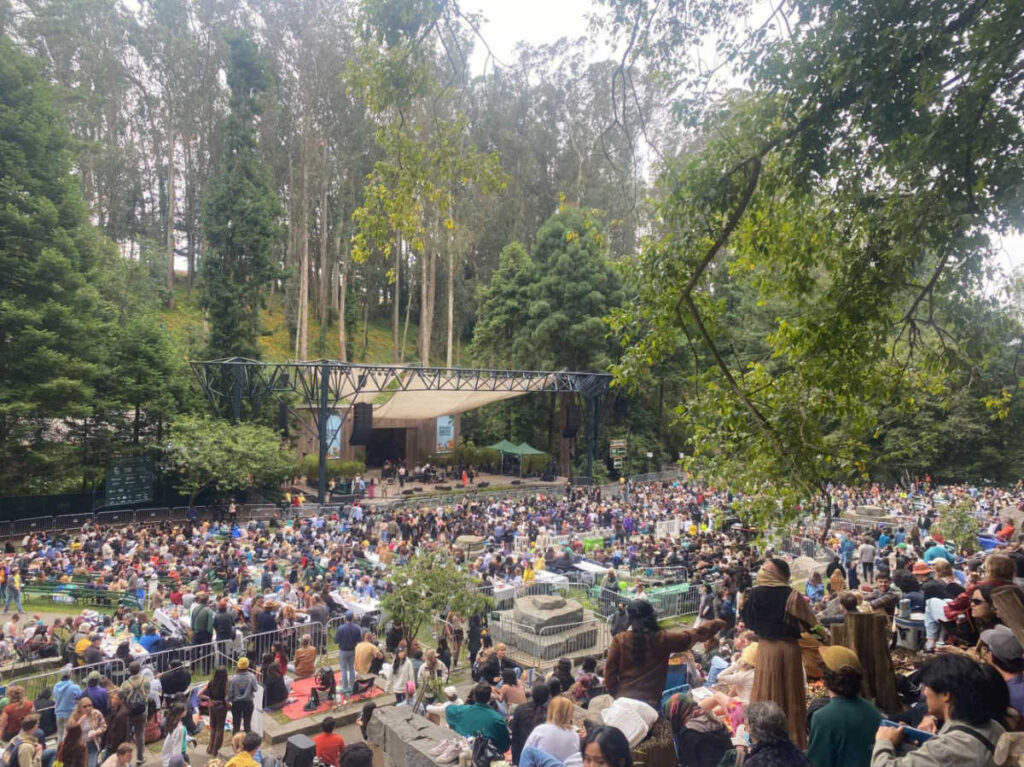 The crowd watching an outdoor concert at the Lakeshore