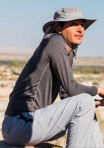 The author's friend wearing a Outdoor Research Sunbiolet