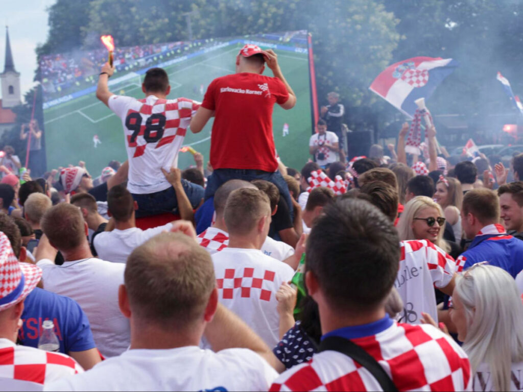 People watching the 2018 World Cup Final at a huge outdoor watch party in Koprivnica