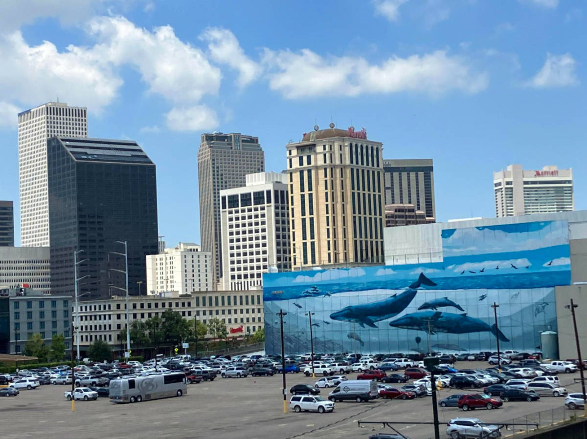 View of the mural on the outside of the Audubon Aquarium of the Americas 