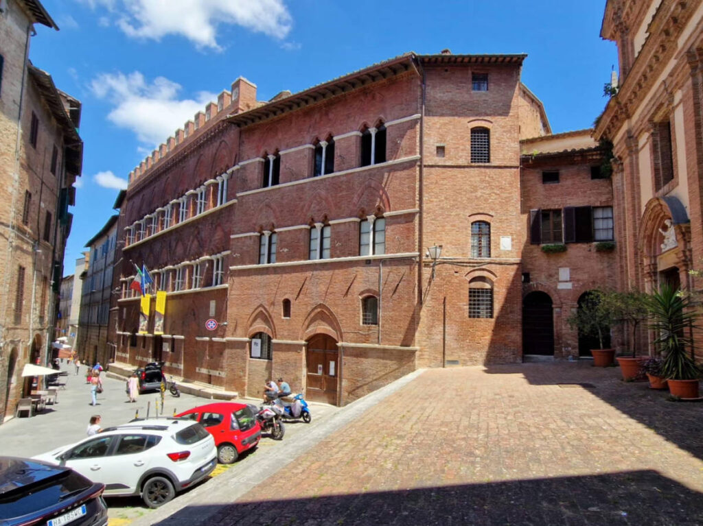 View of the brick walled exterior of Pinacoteca Nazionale