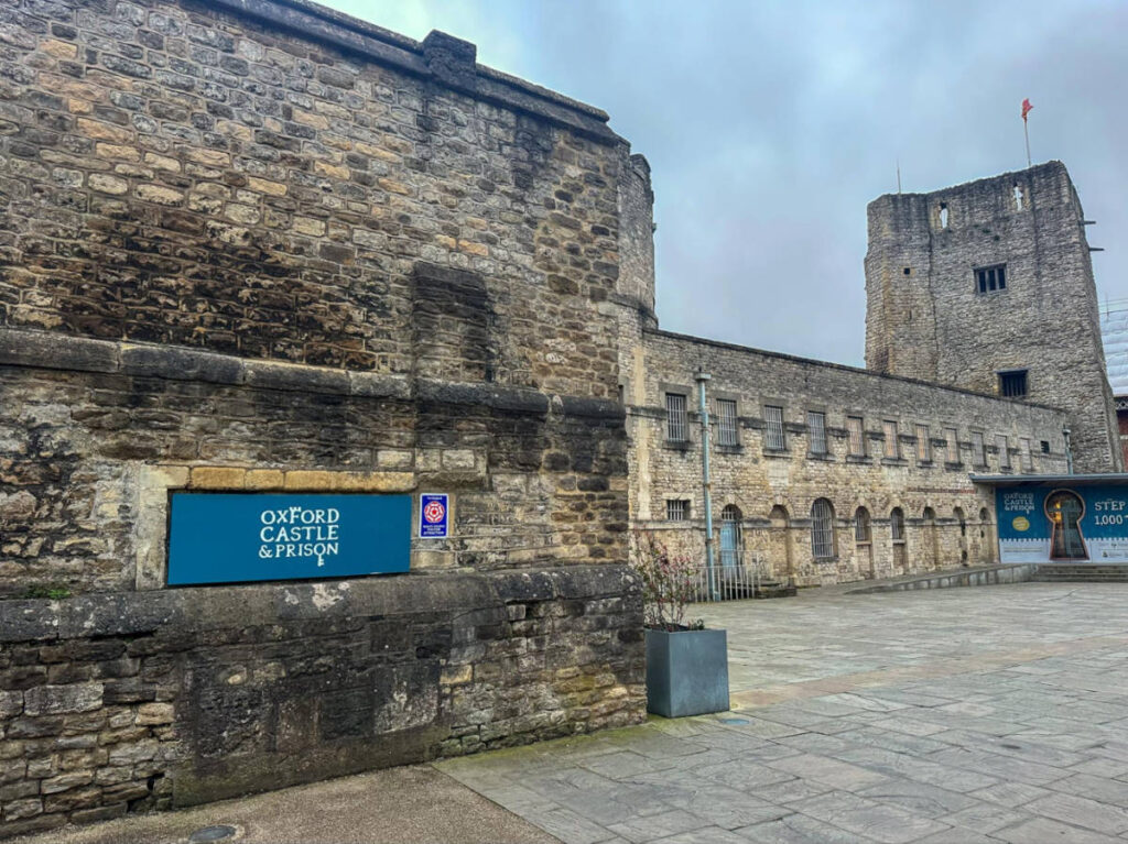 The exterior view of the Oxford Castle and Prison seen from the entrance