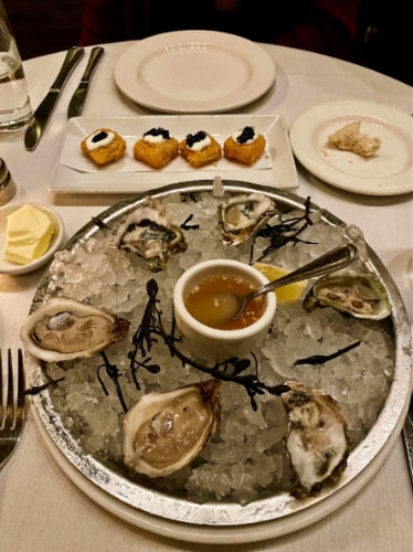Fresh oysters on ice with lemon at Bix in San Francisco