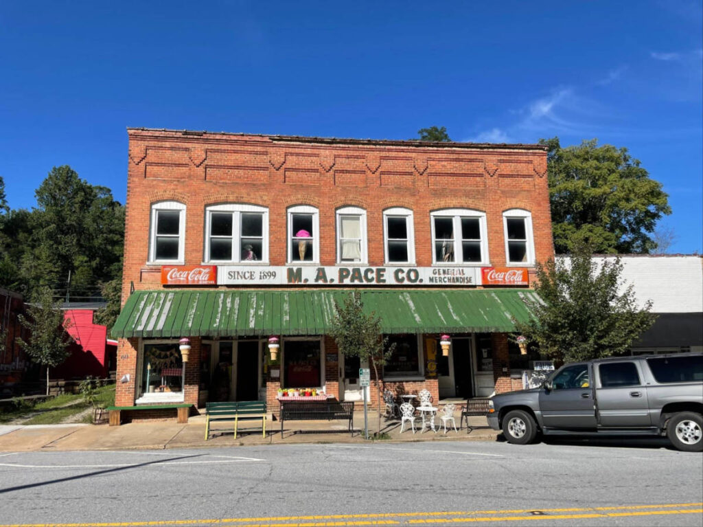Clear blue sky over the Pace General Store