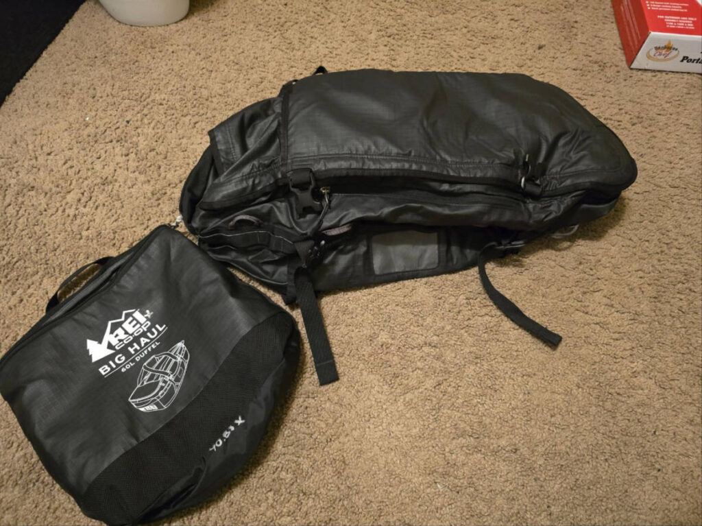 Packable duffels on the floor