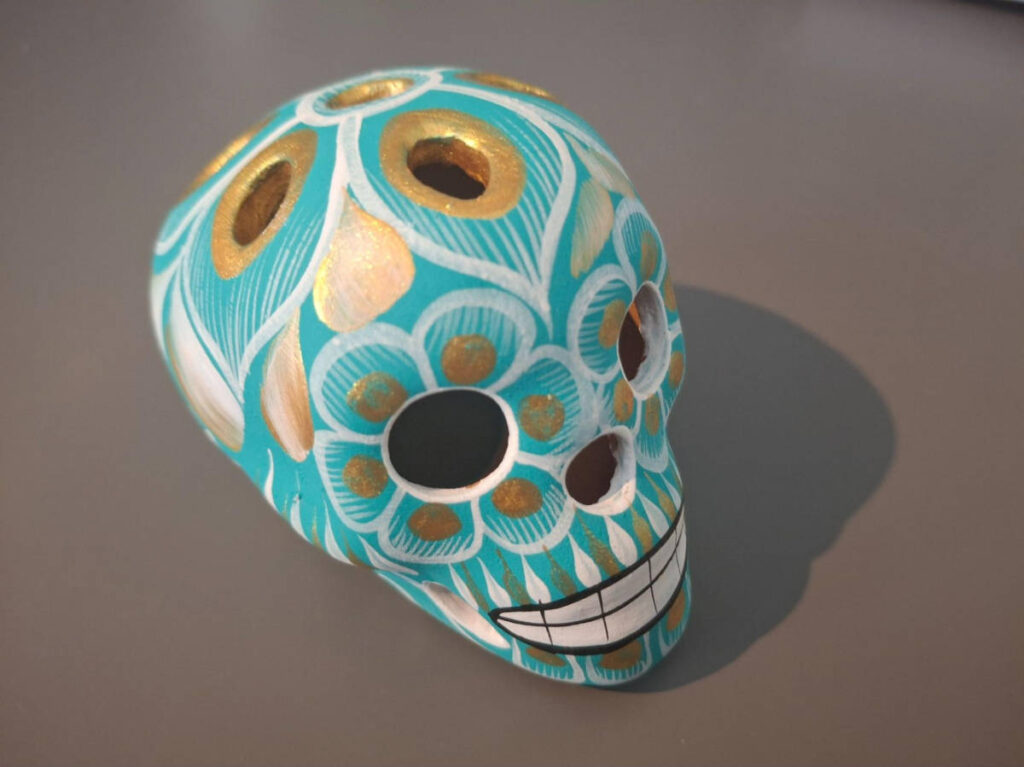 Closeup look of the local painted skull