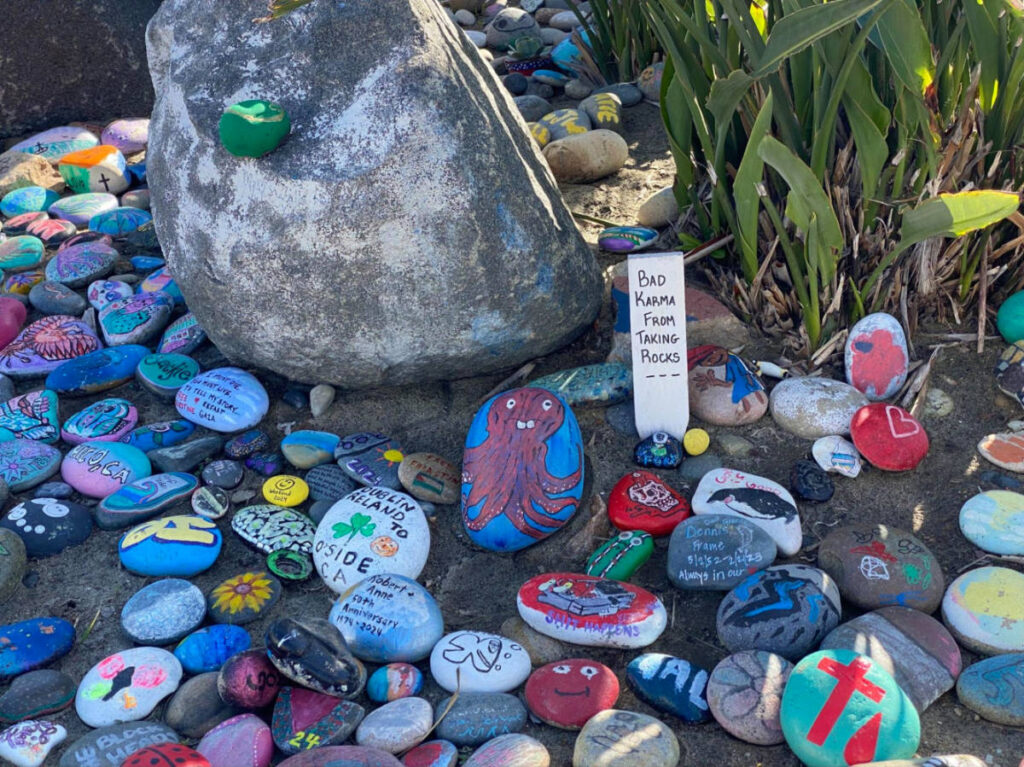Bunch of Painted rocks at Dave’s Rock Garden