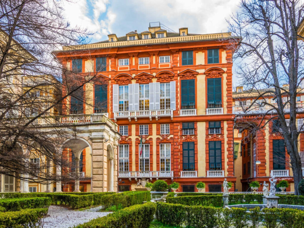 View of the colorful exterior of Palazzo Rosso
