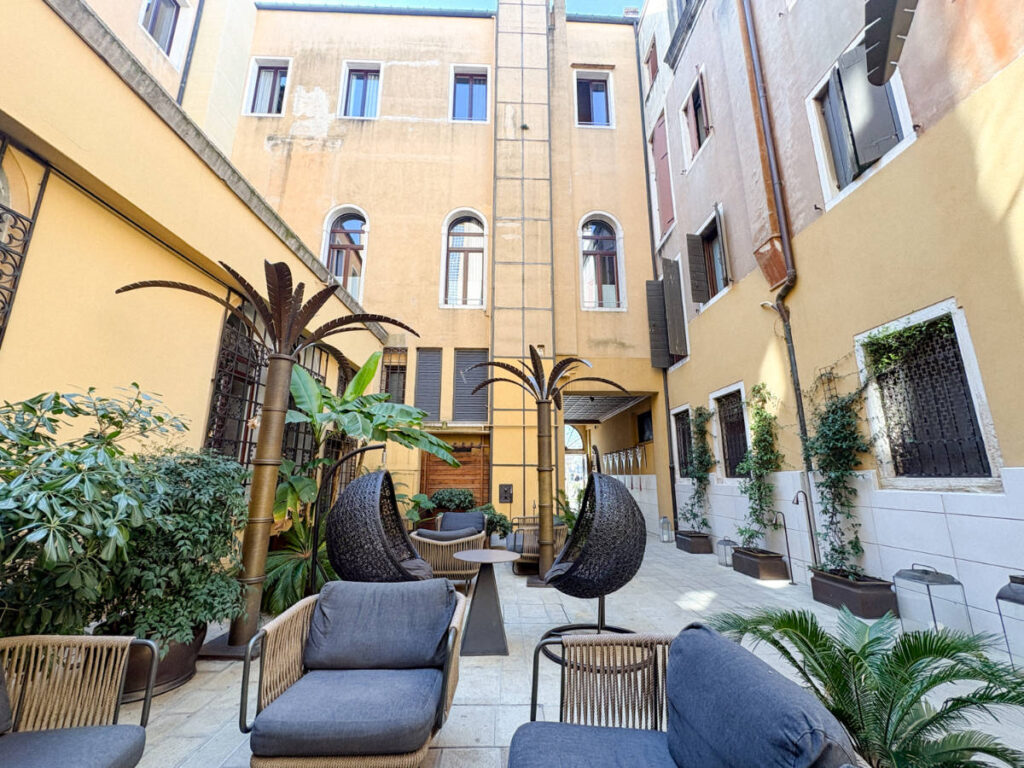 View of the seats at the courtyard of Palazzo Veneziano
