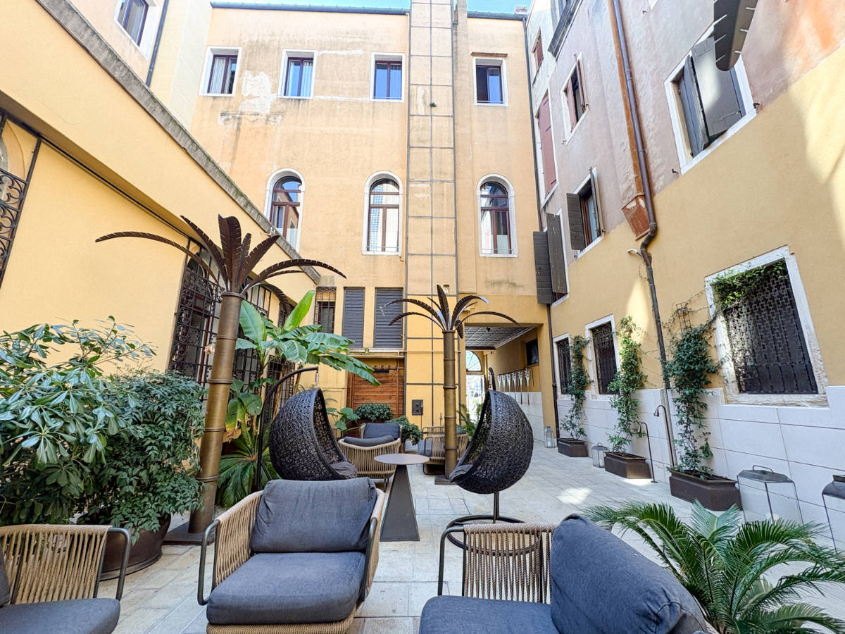 View of the seats at the courtyard of Palazzo Veneziano