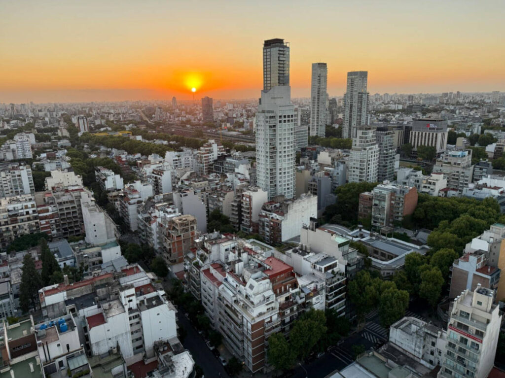 Scenic view of the sunset with the overlooking view of the buildings in Palermo SoHo