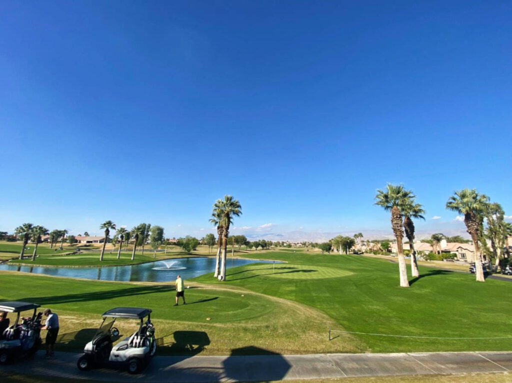 Clear blue sky over the Palm Springs golf course