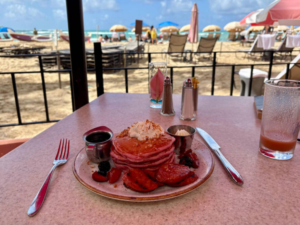Pancakes on the plate at the beachfront