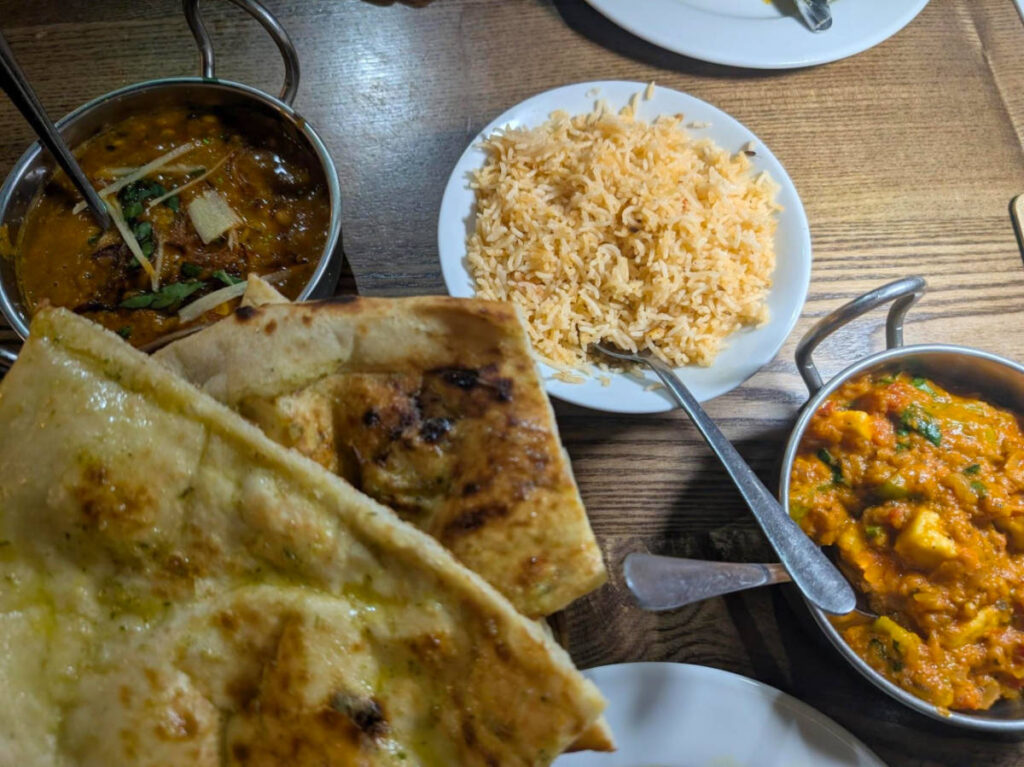 View of the paneer curry and delicious daal from Curry Cottage