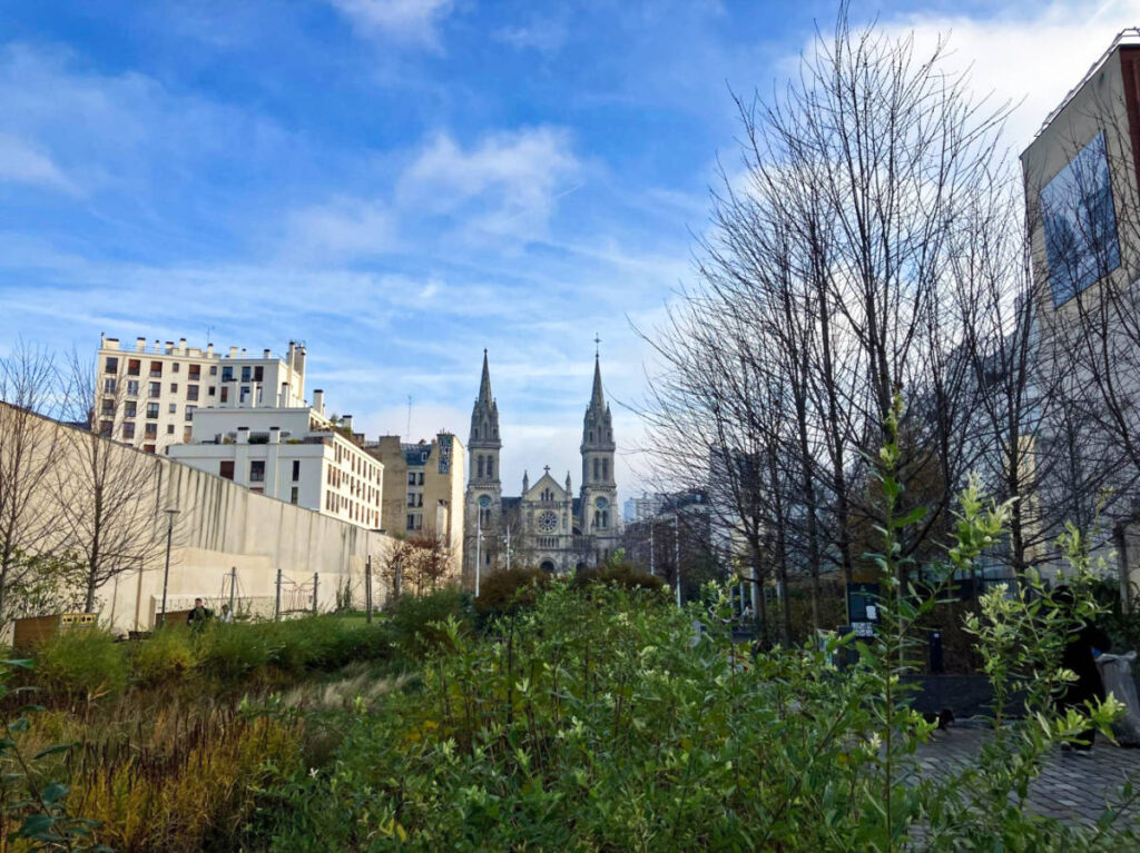 The greenery in front of the Sainte-Ambroise Church