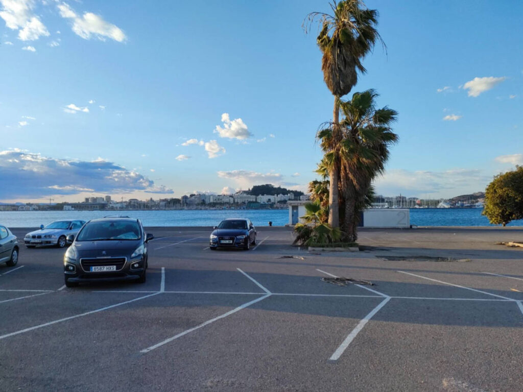 Cars parked on a parking lot in the town of Gourock