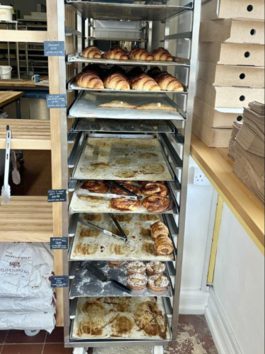 Closeup look of the pastries on the racks in Eric’s