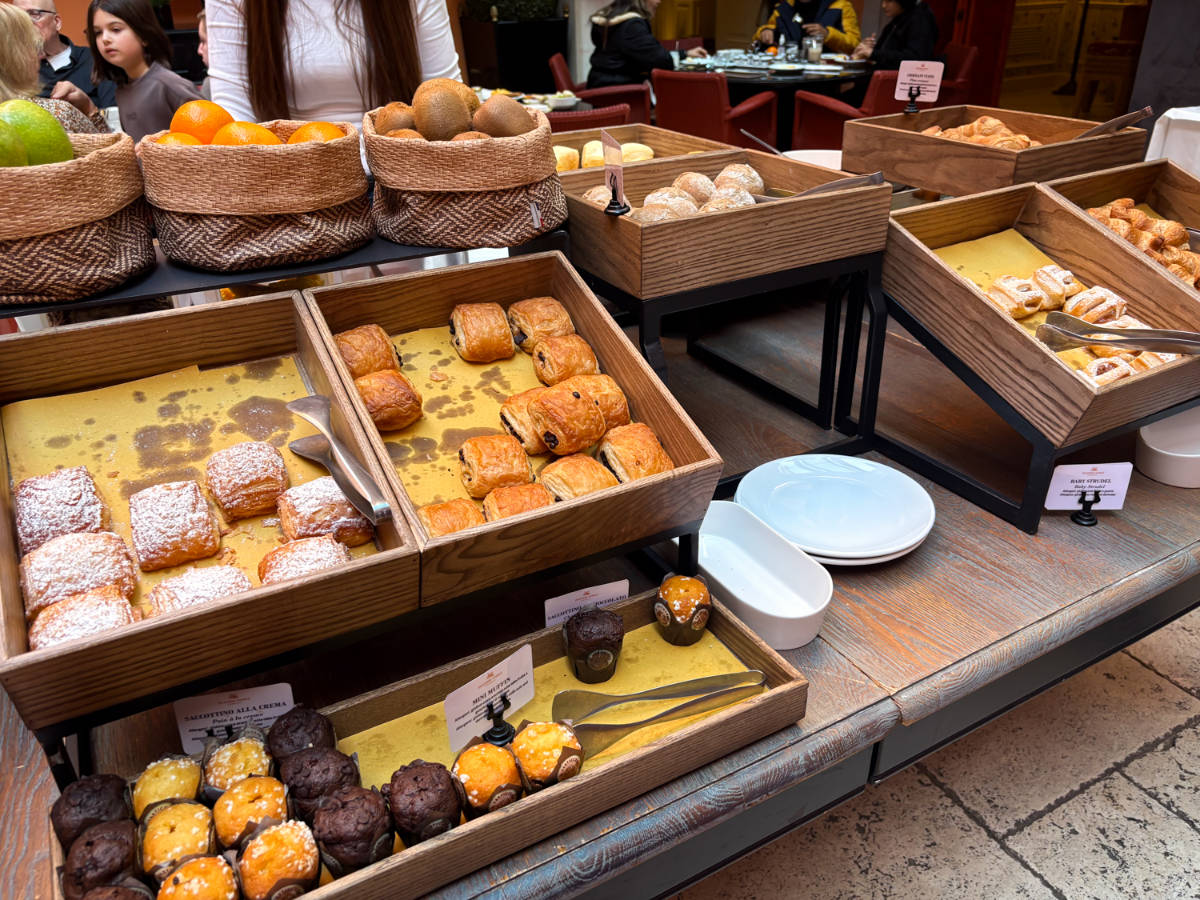 View of the pastry selection at Splendid Venice's breakfast
