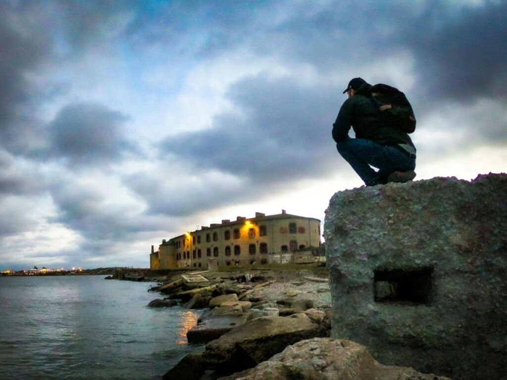 Author Thom looking at the Patarei Prison from a distance