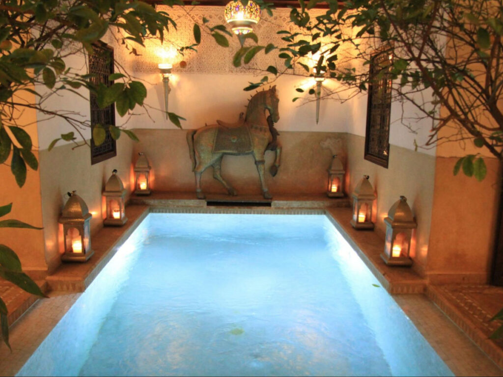 View of the romantic patio pool at Riad Assakina