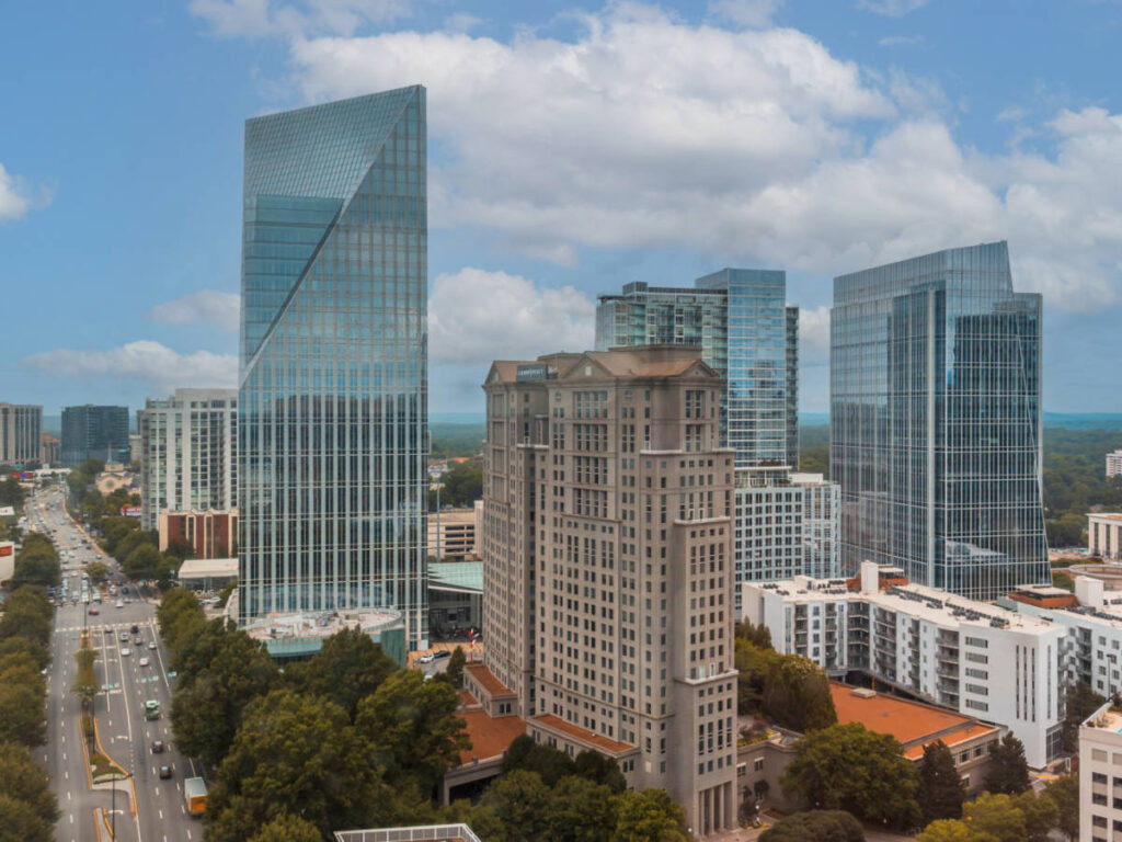 Overlooking View of Peachtree Road and skyline in Buckhead neighborhood