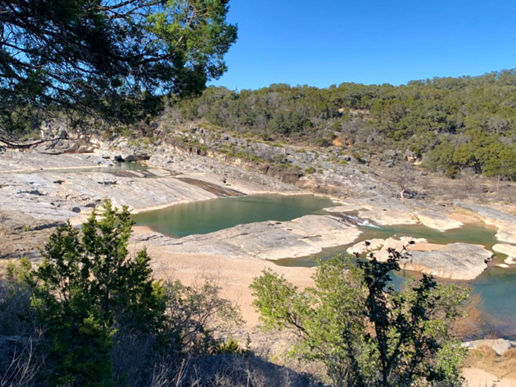 View of the cascading limestone hills of the Pedernales Falls State Park