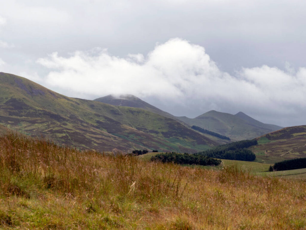 Panoramic view of the rolling Pentland Hills