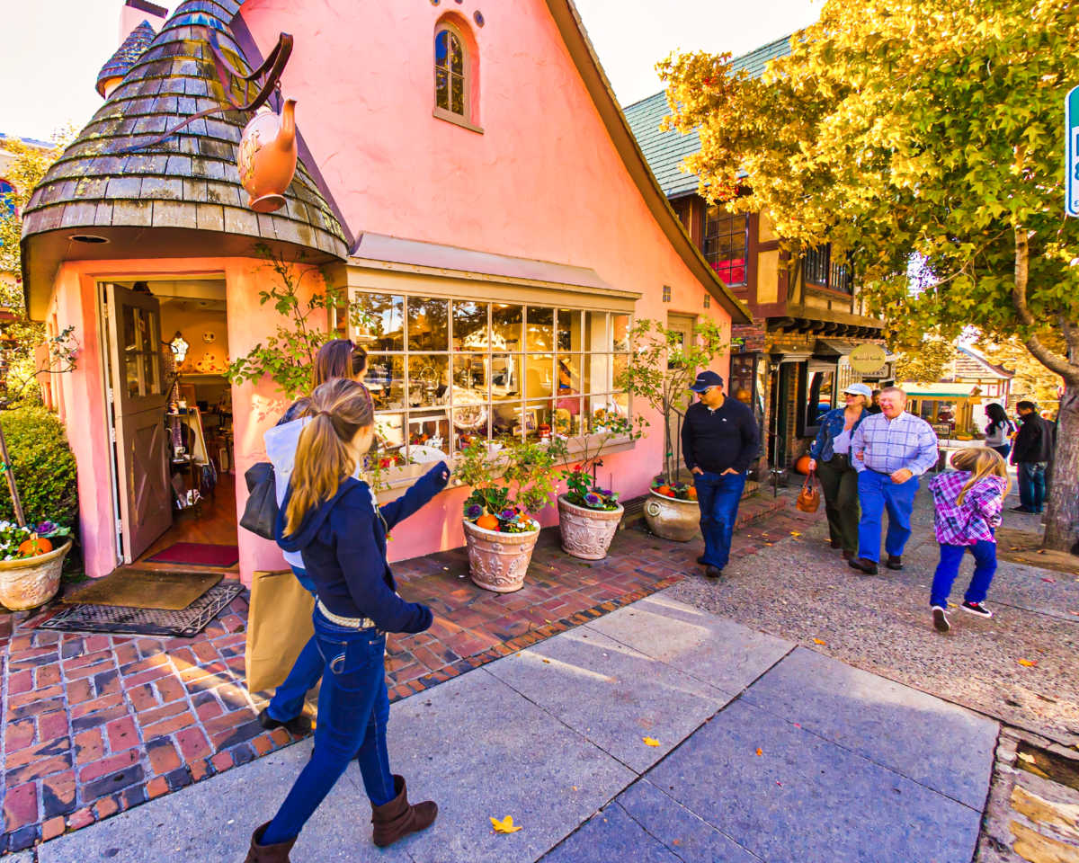 View of the people walking along the sidewalks at Downtown Carmel