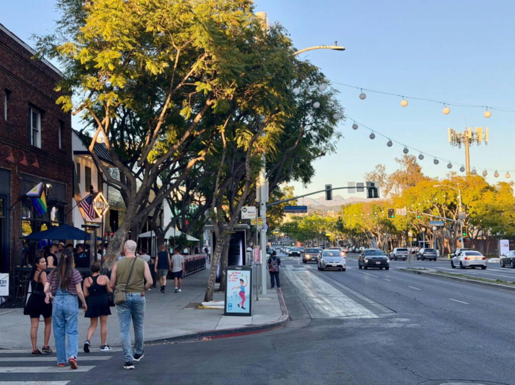 People walking along the Santa Monica Boulevard