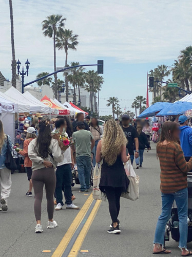 View of people at the Oceanside Farmers Market