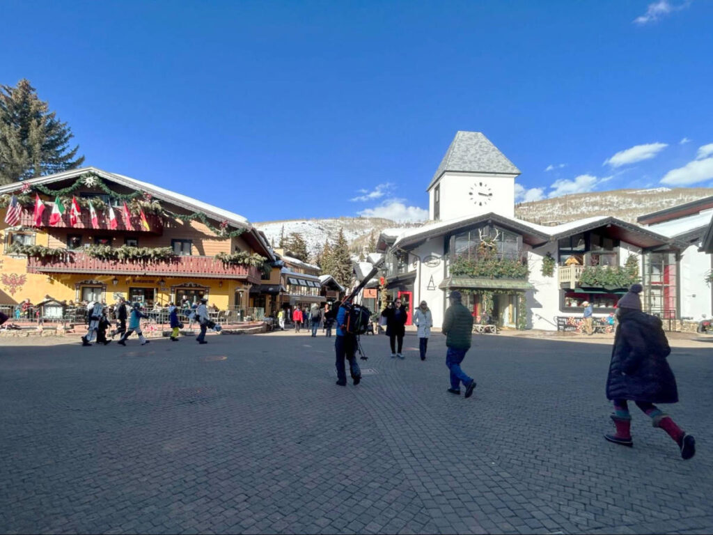 People wandering around the Vail Village