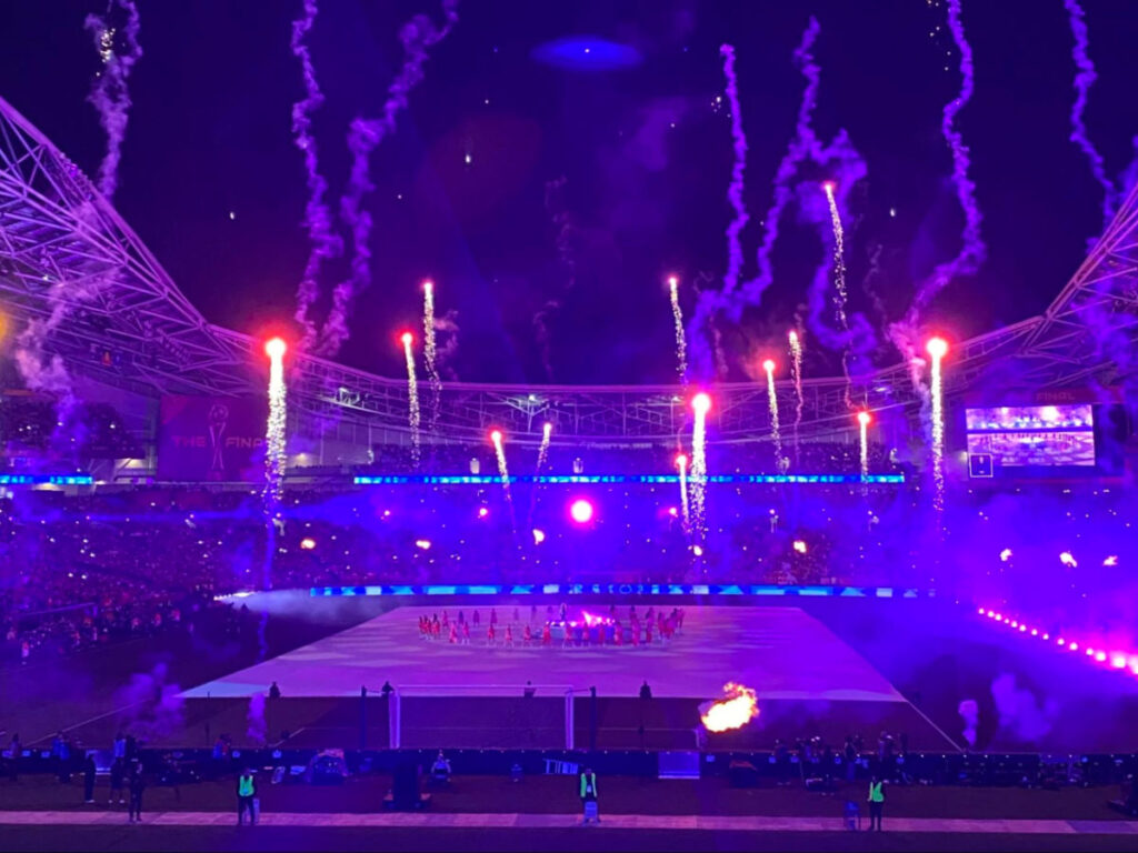 View of the pre-match performance at the Women’s World Cup Final
