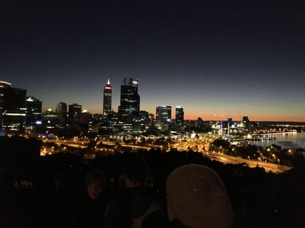 Panoramic views of the city skyline of Perth at night