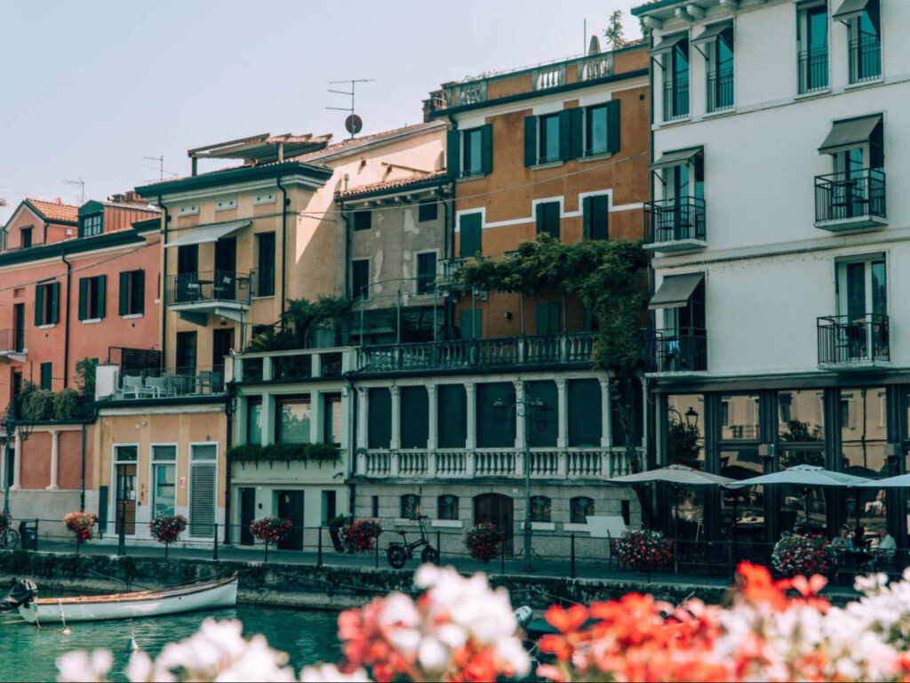 Panoramic view of the colorful buildings in Peschiera del Garda