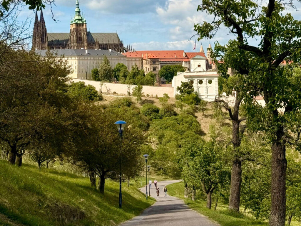 View of the lush greenery under the castle complex in Petřín