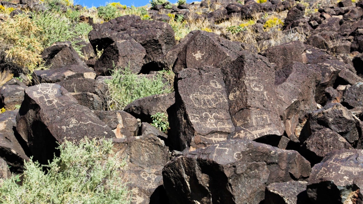 View of the petroglyphic on the rocks in Petroglyph National Monument
